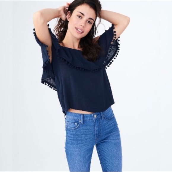 Aeropostale Cold Shoulder Blouse In Navy Pompom - Picture 11 of 11
